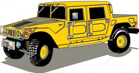 Big Yellow Hummer H2 Vehicle With A Truck Bed — Stock Vector