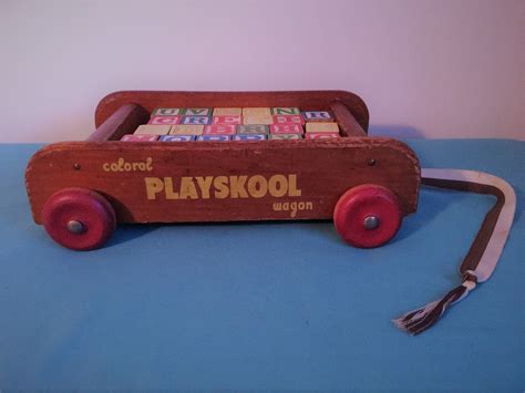 Vintage Colorol Playskool Wooden Blocks In Pull Wagon Retro Etsy