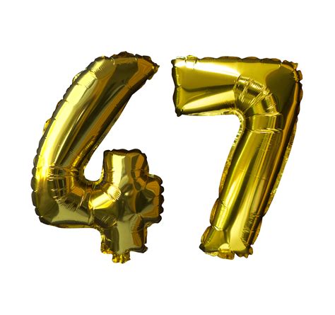 47 Golden number helium balloons isolated background. Realistic foil ...