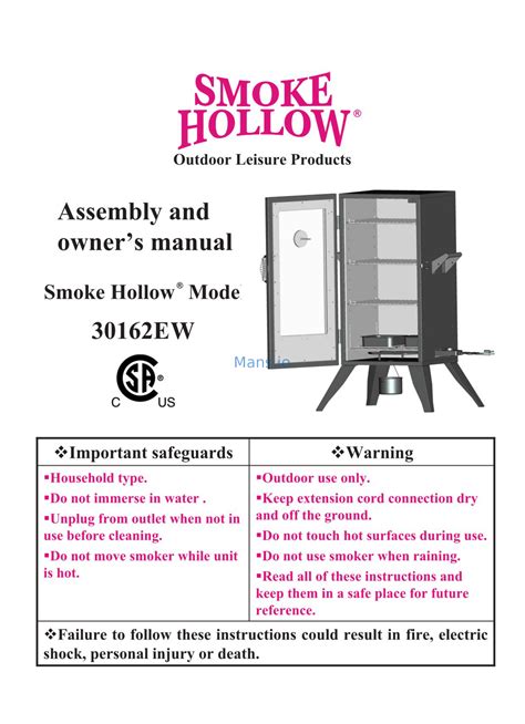 Smoke Hollow 30162ew Instructions Assembly Online