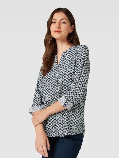 Montego Bluse Aus Viskose Mit Grafischem Allover Muster Dunkelblau