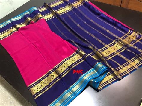 Exclusive Ksic Grade Pure Mysore Crepe Silk Sarees With Double Contrast