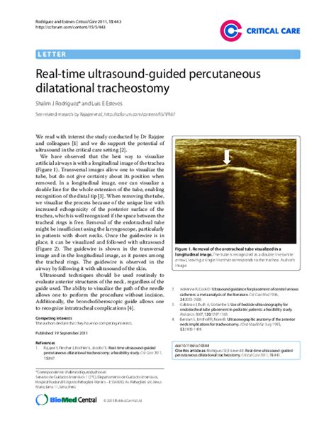 Pdf Real Time Ultrasound Guided Percutaneous Dilatational