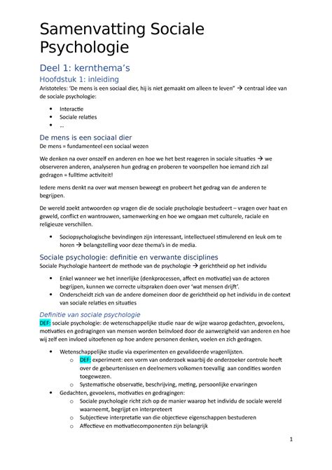 Samenvatting Sociale Psychologie Psychologie Deel