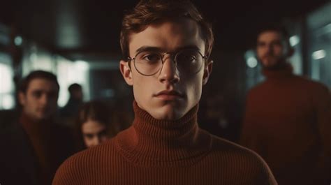 Premium Ai Image A Man Wearing A Brown Turtleneck Sweater And Glass