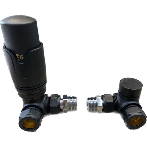 Matt Black Corner TRV Thermostatic Radiator Valves Angled Pair 15mm X 1