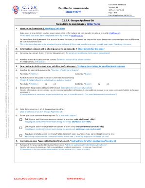 Fillable Online Feuille De Commande Order Form C S S R Groupe
