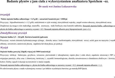 Badanie płynów z jam ciała z wykorzystaniem analizatora Spotchem ez