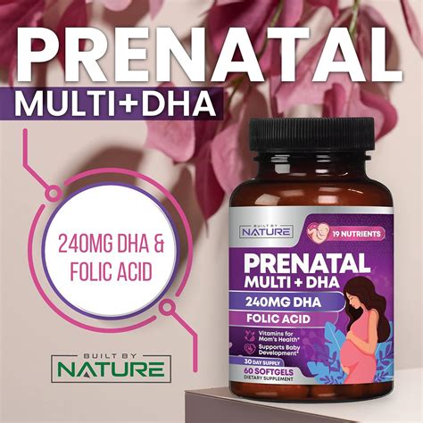 Built By Nature Vitamina Prenatal Con 240 Mg De Dha Y ácido Fólico Suplemento Multivitamínico