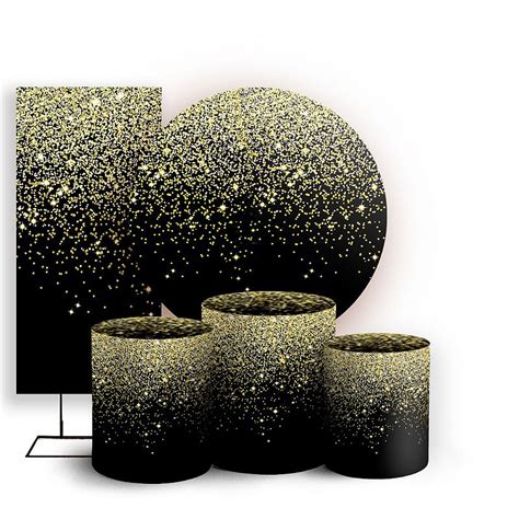 Kit Redondo Trio E Faixa Glitter Preto Dourado Sublimado D