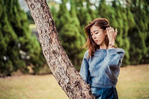 K Asian Brown Haired Bokeh Pose Sweater Beautiful Rare