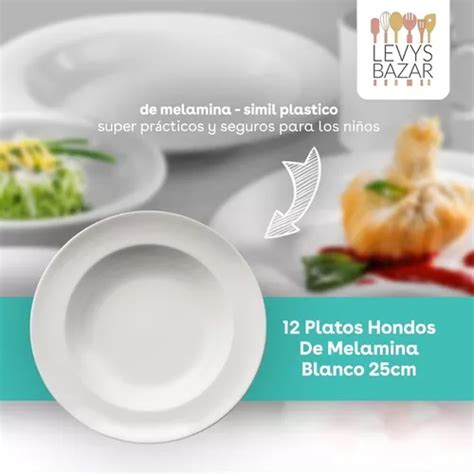 Set 6 Platos Hondos Grandes De Melamina Blanca 25cm Oferta En Venta En