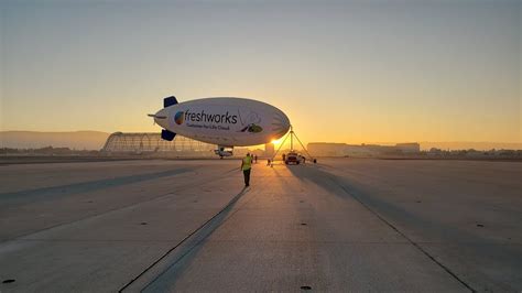 Evening Illuminated Blimp Departure From Moffett Airfield Nuq Mt