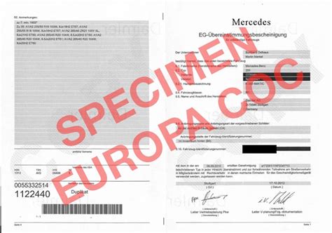 Certificat De Conformit Europ En Mercedes Coc Commandez Votre