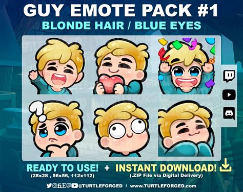 Cute Cartoon Guy Emote Pack 1 blonde Hair, Blue Eyes Wave, Heart, Hype ...