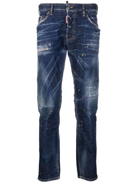 Dsquared Paint Splatter Slim Cut Jeans Editorialist