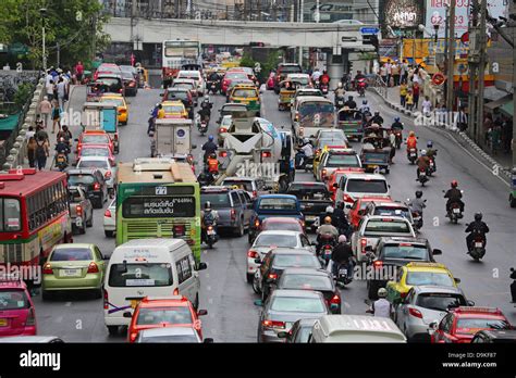 Cars And Traffic Jam During Rush Hour Bangkok Thailand Stock Photo