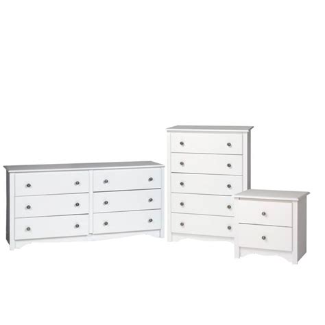 3 Piece Set with Dresser Chest and Nightstand in White - Walmart.com