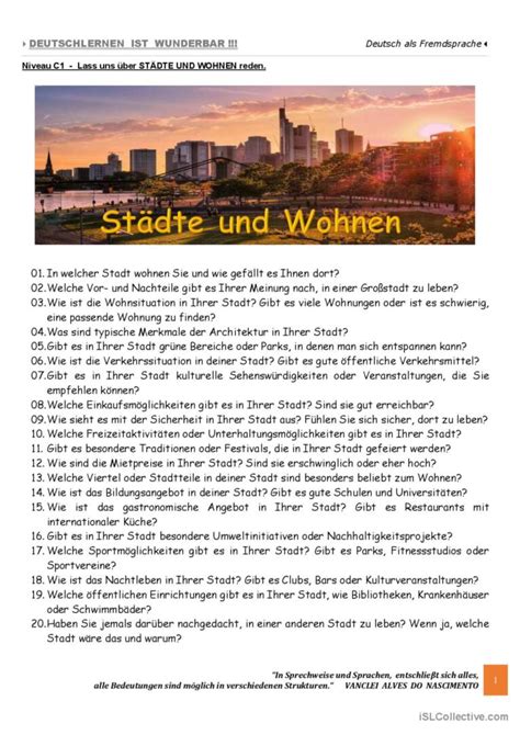 C Lass Uns Ber St Dte Und Wohnen Deutsch Daf Arbeitsbl Tter Pdf Doc