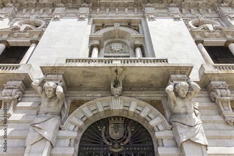 Porto City Hall Facade Detail Located At Avenida Dos Aliados A