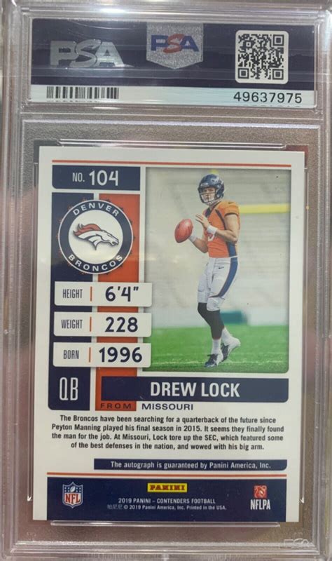 2019 Panini Contenders 104 Drew Lock RC Auto PSA 10 Low Pop EBay