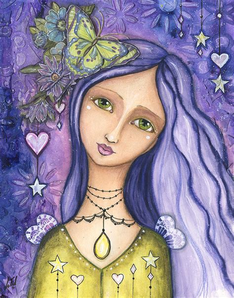 Whimsical Butterfly Purple Girl Portrait Painting By Lori Treleaven