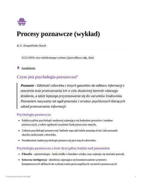 Procesy poznawcze wykład 1 Procesy poznawcze wykład 1 Procesy