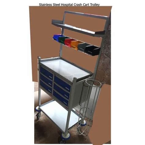 Silver Base Stainless Steel Hospital Crash Cart Trolley Polished At