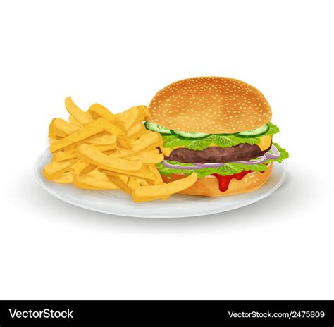 Hamburger On Plate Royalty Free Vector Image Vectorstock