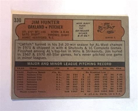 Topps Baseball Jim Catfish Hunter Athletics Hof Ebay