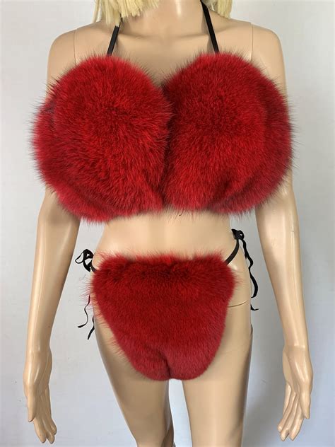 Fox Fur Bikini Double Sided Fur Two Pieces Bikini Fur Top And Etsy