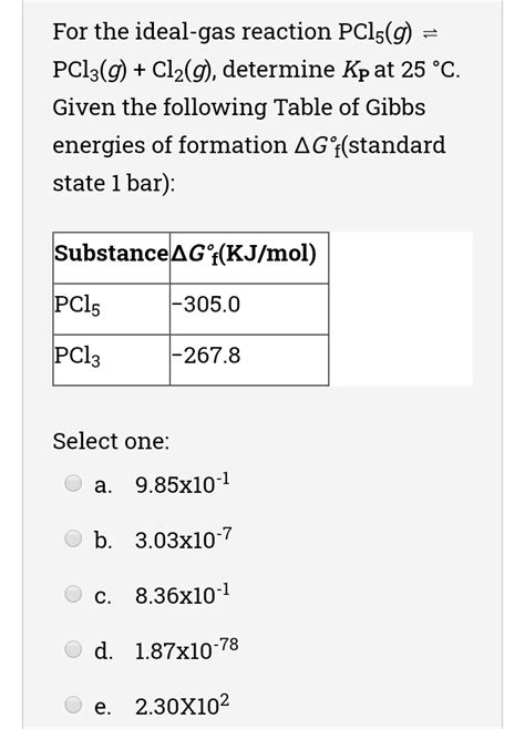 Solved For The Ideal Gas Reaction Pc G Pc G Chegg