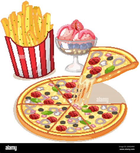 Comida rápida o comida chatarra aislada sobre fondo blanco Imagen Vector de stock - Alamy