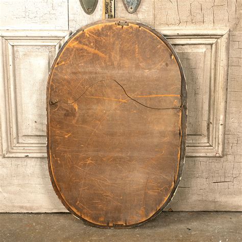 Antique Oval Wood Framed Beveled Mirror