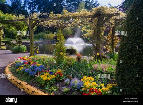 Fountain And Flower Bed Beacon Hill Park Victoria British Columbia