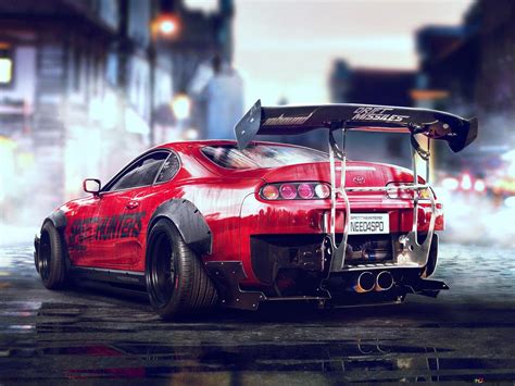 Red black Toyota Supra 2K wallpaper download