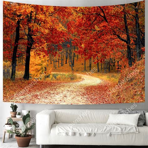 Autumn Forest Tapestry Wall Hanging Fall Path Trail Tapestry Etsy