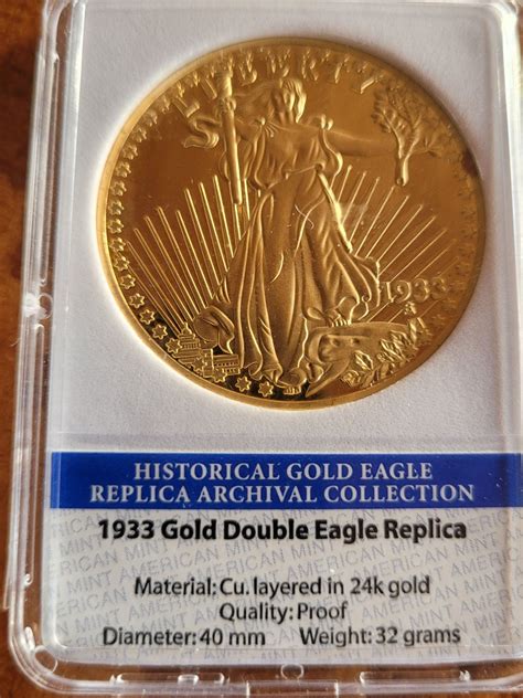 1933 Gold double eagle replica 24K gold wt 32 grams Historical gold ...