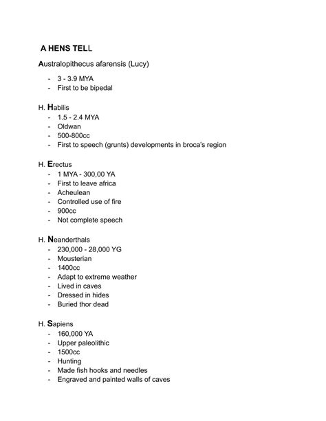 Human Evolution Notes Biology Level 3 Ncea Thinkswap