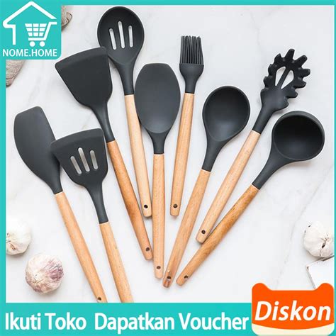 Jual Tahan Panas Sendok Spatula Dengan Bahan Silikon Dan Gagang Kayu