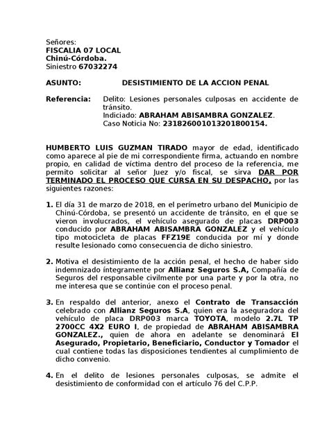 Modelo De Escrito De Desistimiento De La Accion Civil Actualizado Hot