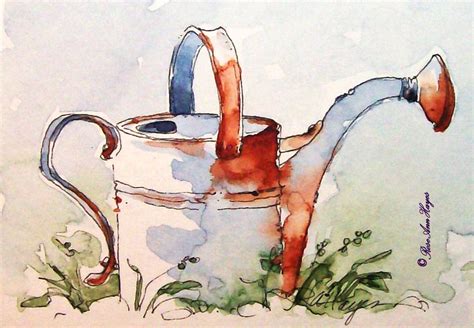 Watercolor Paintings By RoseAnn Hayes Watering Can