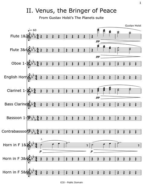 Ii Venus The Bringer Of Peace Sheet Music For Flute Oboe English