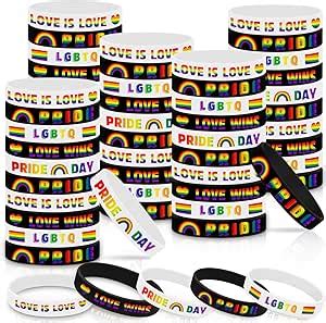 Threan 60 Pcs Gay Pride Rainbow Silicone Bracelets LGBTQ Pride Rubber