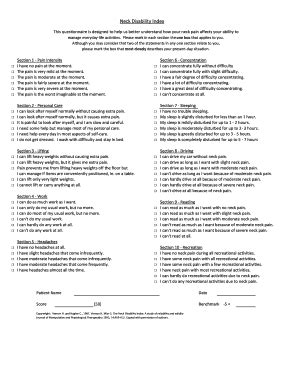 Fillable Online Neck Disability Index This Questionnaire Is Designed To