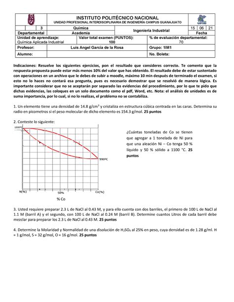 Examen Quimica Aplicada IPN Studocu