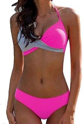 CheChury Women Push Up Padded Halter Two Piece Cross Top Bikini Set