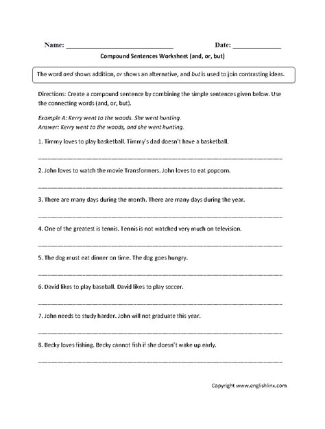 Sentences Worksheetes Compound Sentences Worksheets