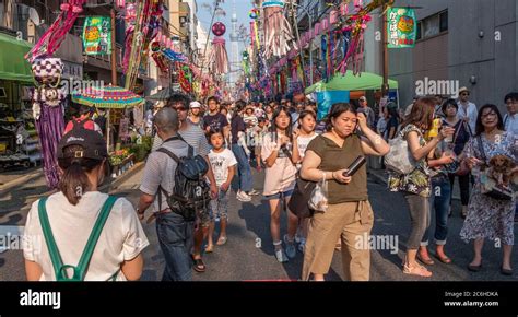 Crowd Of People At Shitamachi Tanabata Matsuri Festival In The Street