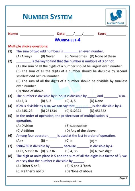 Worksheet On Number System